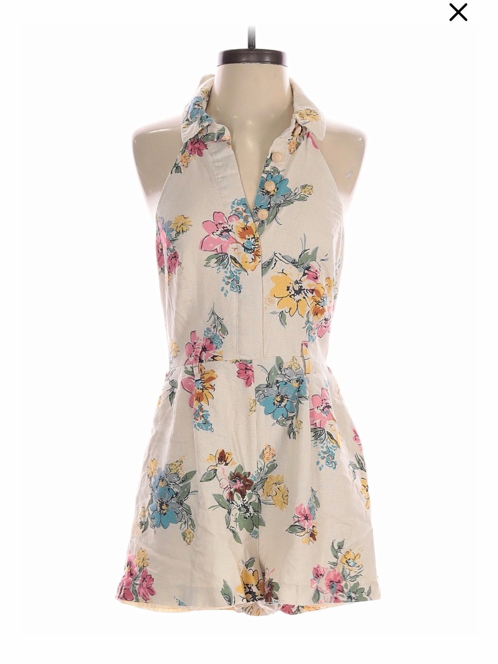 House of Harlow 1960 Cream Floral Halter Romper with Woven Belt - Picture 6 of 7